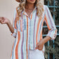 Striped Button-Up Curved Hem Shirt with Breast Pocket