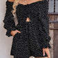 Polka Dot Ruched Smocked Flounce Sleeve Romper