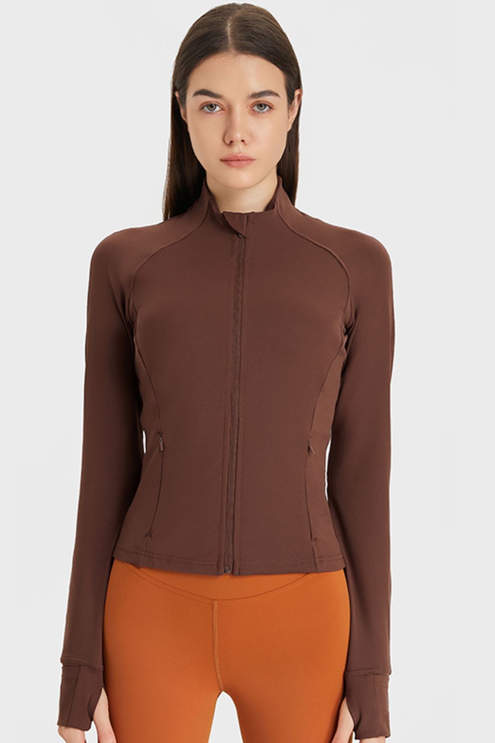 Zip Up Thumbhole Sleeve Sports Jacket with Pockets