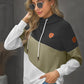 Full Size Range Color Block Cowl Neck Hoodie