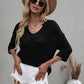 Notched Side Slit Drop Shoulder Sweater