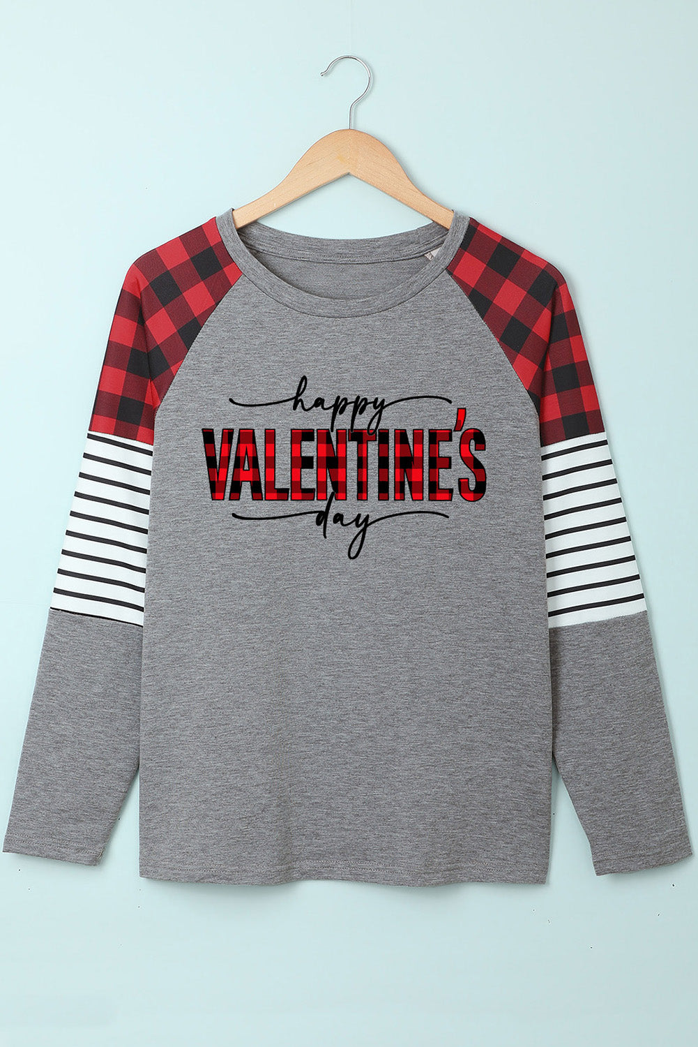 HAPPY VALENTINE DAY Mixed Print Long Sleeve Top