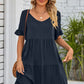 V-Neck Flounce Sleeve Tiered Dress