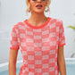 Checkered Short Sleeve Knit Top