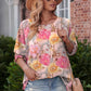 Floral Round Neck Three-Quarter Sleeve Top
