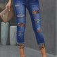 Leopard Patch Distressed Cropped Jeans