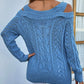 Cable-Knit Ribbed Trim Cold-Shoulder Sweater