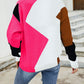Color Block Mock Neck Ribbed Trim Sweater