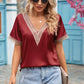 Contrast Trim Short Sleeve Plunge Blouse