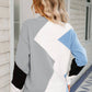 Color Block Ribbed Trim Round Neck Sweater