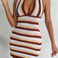 Striped Halter Neck Backless Knit Mini Dress
