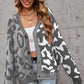 Leopard Button Front Ribbed Trim Cardigan