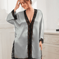 Plus Size Contrast Spliced Lace Deep V Slit Night Dress