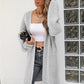 Herringbone Pattern Open Front Longline Fuzzy Cardigan