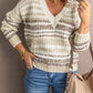 Striped Ribbed V-Neck Drop Shoulder Sweater