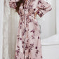 Floral Long Sleeve Tie Waist Robe