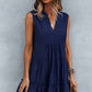 Frill Trim Notched Sleeveless Tiered Dress