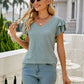 Eyelet Layered Flutter Sleeve V-Neck Top