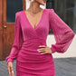 Surplice Ruched Cutout Long Sleeve Mini Dress