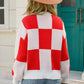 Checkered Dropped Shoulder Knit Pullover