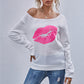 Lip Graphic Off-Shoulder Sweatshirt
