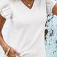 Textured V-Neck Flutter Sleeve Top