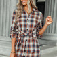 Plaid Tie Front Mini Shirt Dress