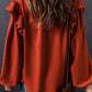 Ruffle Shoulder Buttoned Pleated Detail Blouse