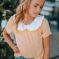 Girls Contrast Peter Pan Collar Short Sleeve Top