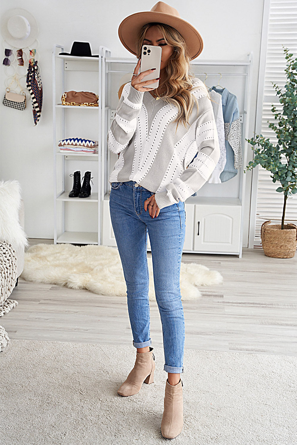 Color Block  Drop Shoulder Sweater