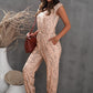 Animal Print Capped Sleeve Jogger Jumpsuit with Pockets