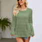 Round Neck Openwork Long Sleeve Knit Top
