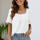 Frill Trim Puff Sleeve Square Neck Blouse