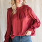 Frilled Neck Long Flounce Sleeve Blouse