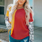 Leopard Color Block Waffle-Knit V-Neck Top