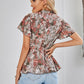 Floral Flutter Sleeve Peplum Blouse