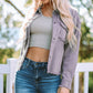 Frayed Trim Snap Down Denim Jacket