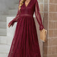 Scalloped Hem Flounce Sleeve Lace V-Neck Maxi Dress
