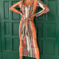 Printed Tie-Waist Long-Sleeve Midi Bodycon Dress