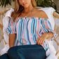 Rainbow Stripe Off-Shoulder Frilled Flounce Sleeve Blouse