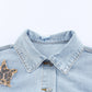 Leopard Star Applique Distressed Denim Jacket
