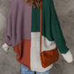 Color Block Cable-Knit Batwing Sleeve Cardigan