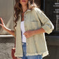 Distressed Fringe Trim Button Up Jacket