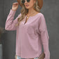 Grommet Long Sleeve V-Neck Top