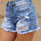 Raw Hem Distressed Denim Shorts with Pockets