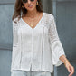 Flare Sleeve Spliced Lace V-Neck Shirt