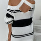 Striped Cutout Cold-Shoulder Tunic Sweater