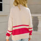 Two-Tone Long Sleeve Zip-Up Knit Top
