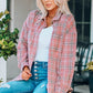 Plaid Curved Hem Dropped Shoulder Longline Shirt Jacket