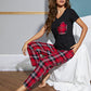 Plaid Heart Graphic Short Sleeve Top and Pants Lounge Set